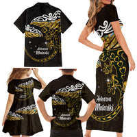 New Zealand Matariki Family Matching Short Sleeve Bodycon Dress and Hawaiian Shirt Maori New Year Silver Fern And Lizard - Gold LT14 - Polynesian Pride