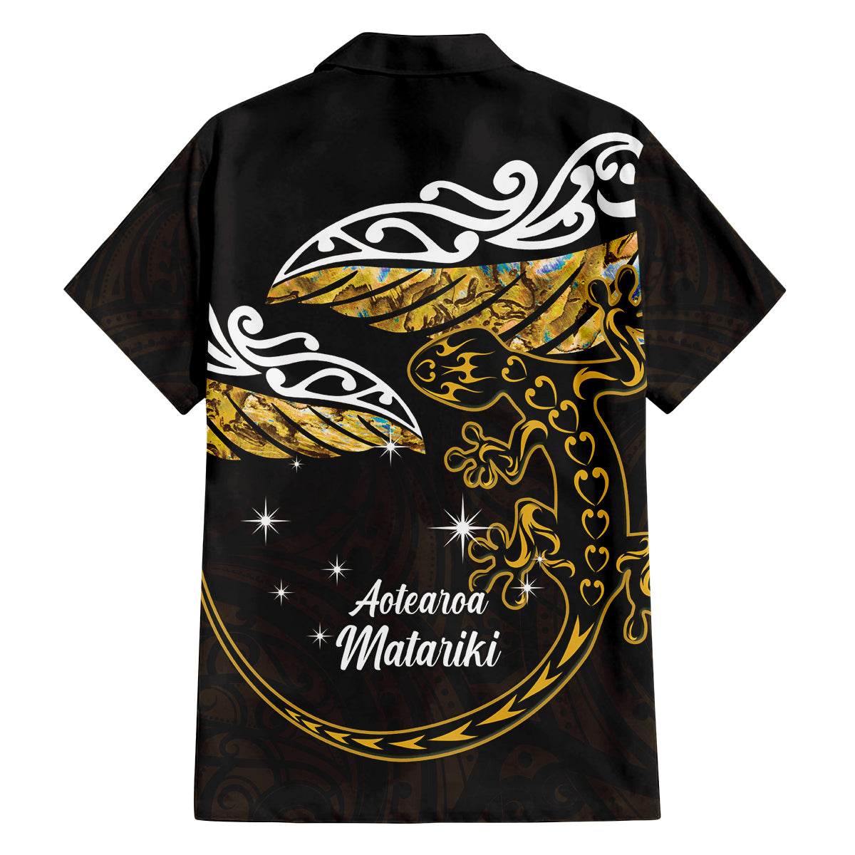 New Zealand Matariki Family Matching Summer Maxi Dress and Hawaiian Shirt Maori New Year Silver Fern And Lizard - Gold LT14 - Polynesian Pride
