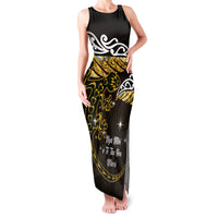New Zealand Matariki Family Matching Tank Maxi Dress and Hawaiian Shirt Maori New Year Silver Fern And Lizard - Gold LT14 Mom's Dress Gold - Polynesian Pride