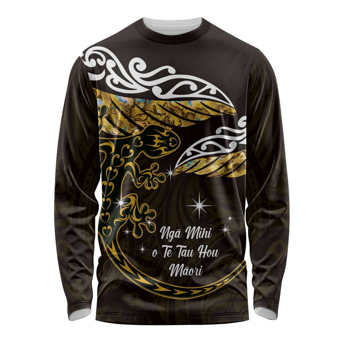 New Zealand Matariki Long Sleeve Shirt Maori New Year Silver Fern And Lizard - Gold LT14 Unisex Gold - Polynesian Pride