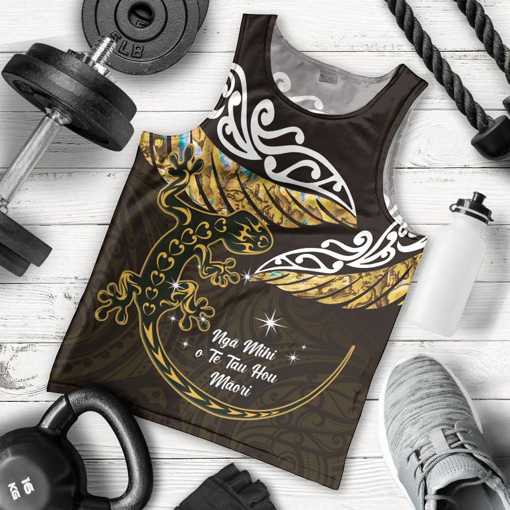 New Zealand Matariki Men Tank Top Maori New Year Silver Fern And Lizard - Gold LT14 - Polynesian Pride
