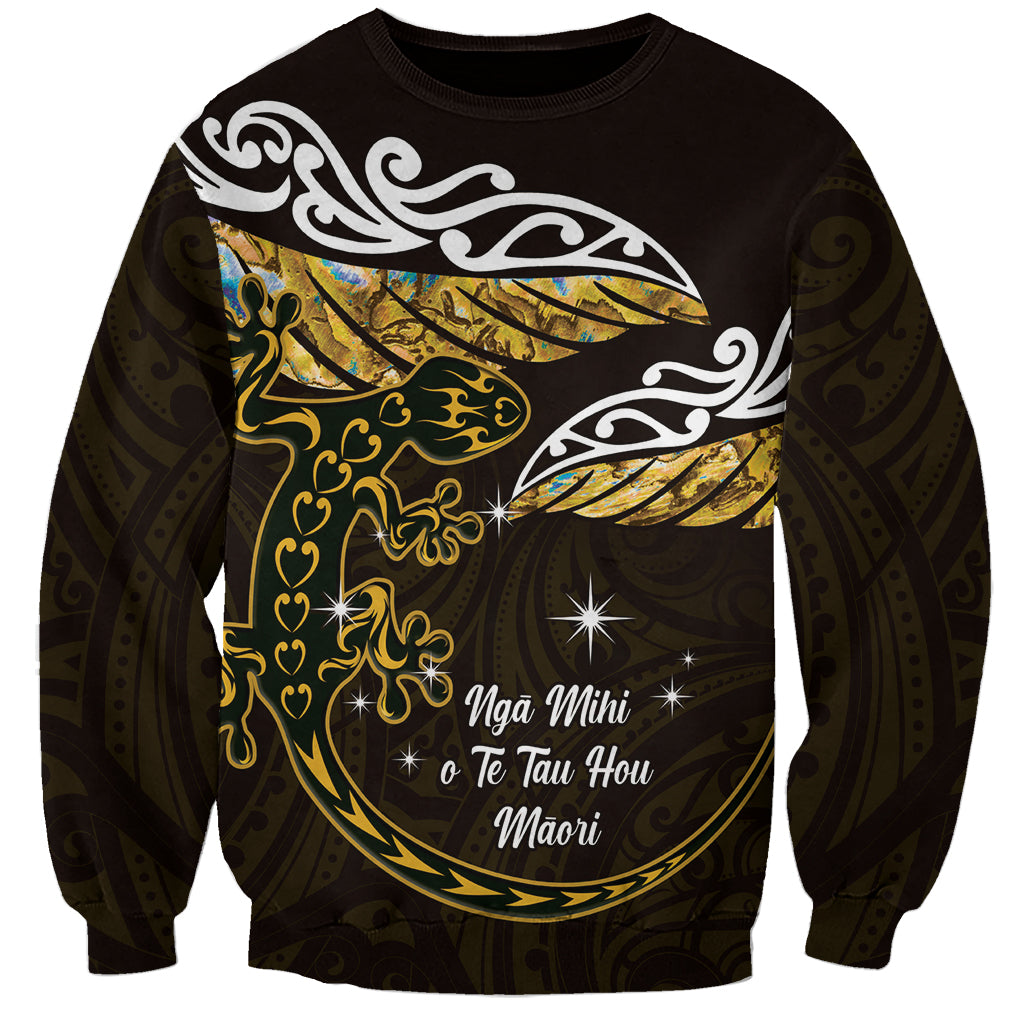 New Zealand Matariki Sweatshirt Maori New Year Silver Fern And Lizard - Gold LT14 Unisex Gold - Polynesian Pride