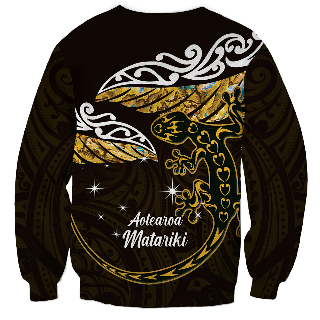 New Zealand Matariki Sweatshirt Maori New Year Silver Fern And Lizard - Gold LT14 - Polynesian Pride