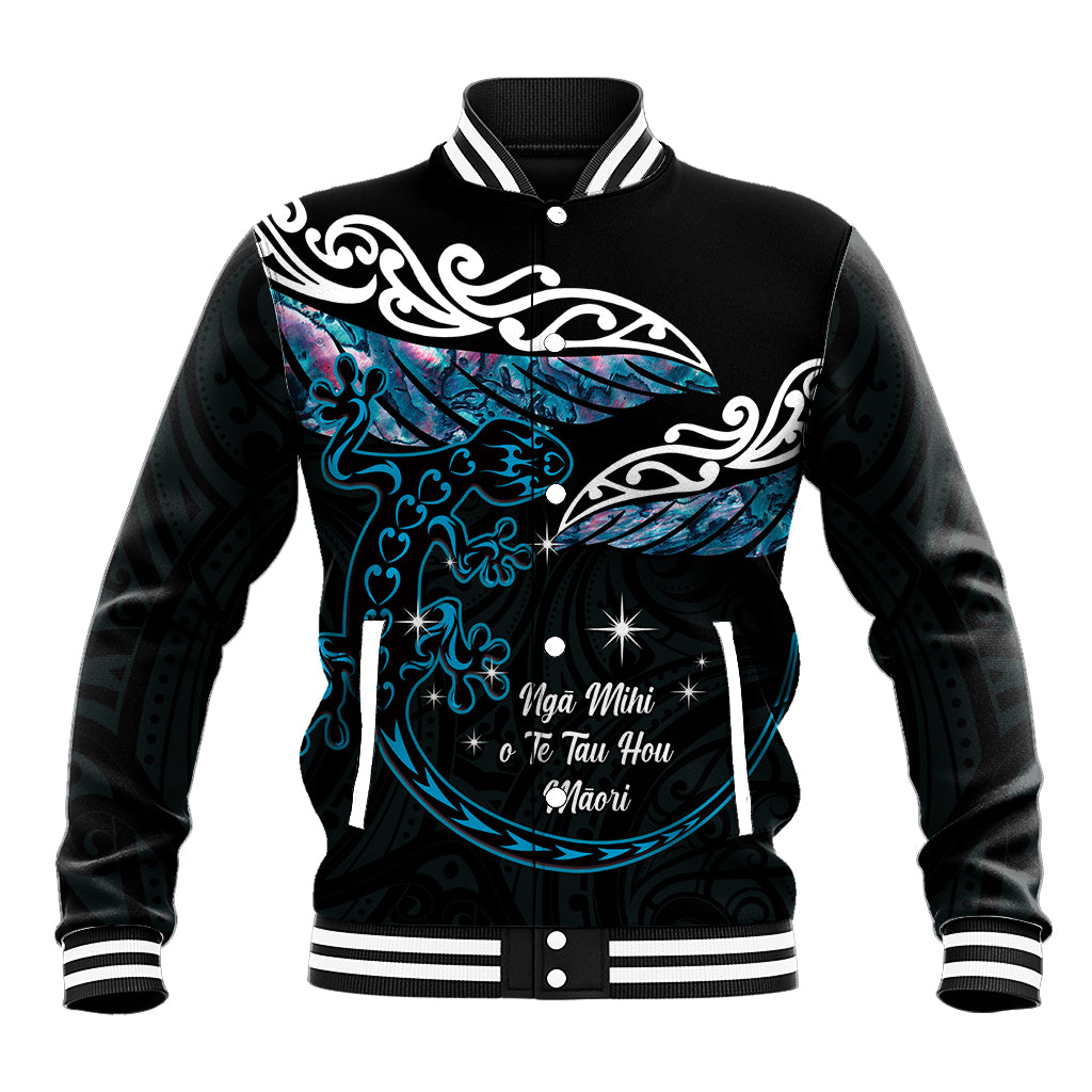 New Zealand Matariki Baseball Jacket Maori New Year Silver Fern And Lizard - Turquosie LT14 Unisex Turquoise - Polynesian Pride