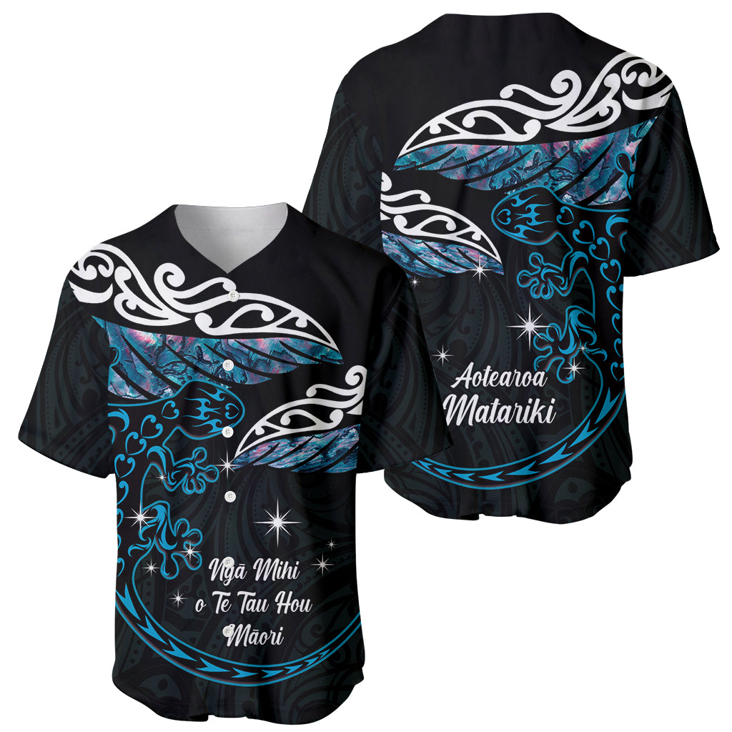 New Zealand Matariki Baseball Jersey Maori New Year Silver Fern And Lizard - Turquosie LT14 - Polynesian Pride