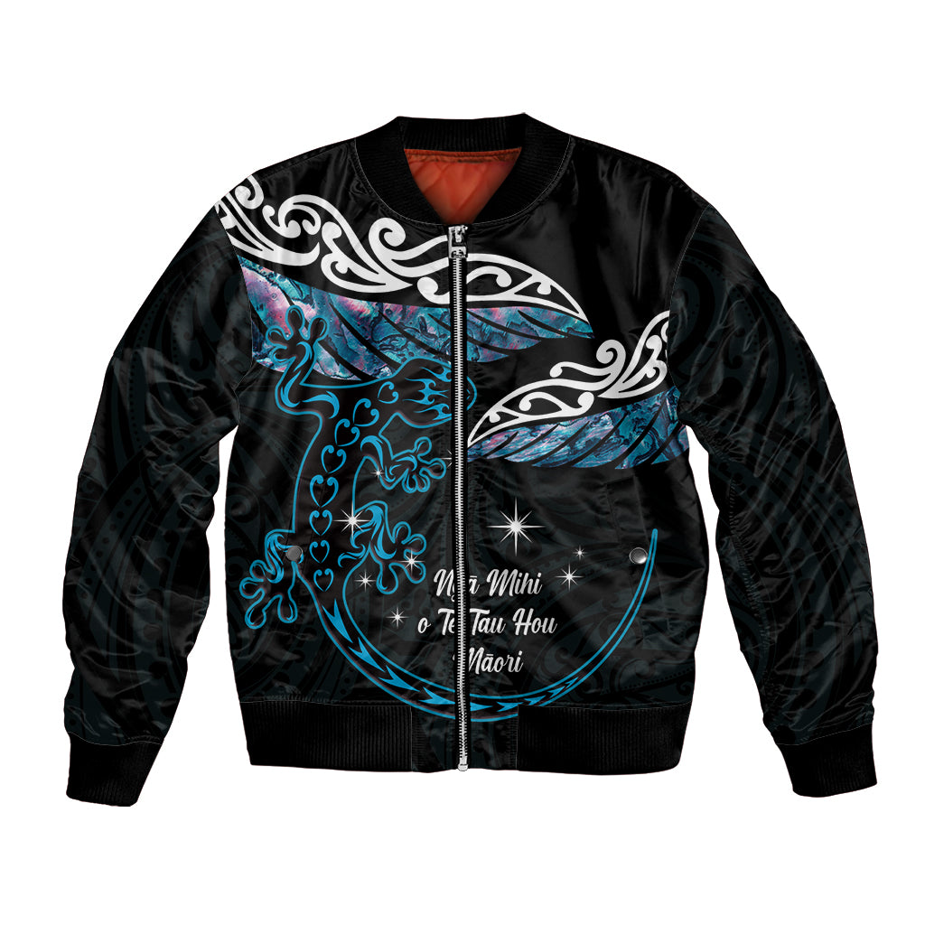New Zealand Matariki Bomber Jacket Maori New Year Silver Fern And Lizard - Turquosie LT14 Unisex Turquoise - Polynesian Pride