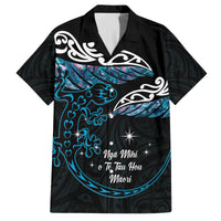 New Zealand Matariki Family Matching Off Shoulder Maxi Dress and Hawaiian Shirt Maori New Year Silver Fern And Lizard - Turquosie LT14 Dad's Shirt - Short Sleeve Turquoise - Polynesian Pride