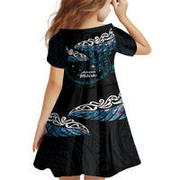 New Zealand Matariki Family Matching Off Shoulder Short Dress and Hawaiian Shirt Maori New Year Silver Fern And Lizard - Turquosie LT14 - Polynesian Pride