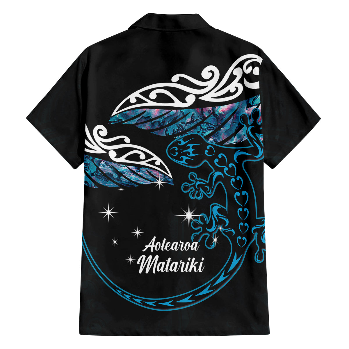 New Zealand Matariki Family Matching Off Shoulder Short Dress and Hawaiian Shirt Maori New Year Silver Fern And Lizard - Turquosie LT14 - Polynesian Pride