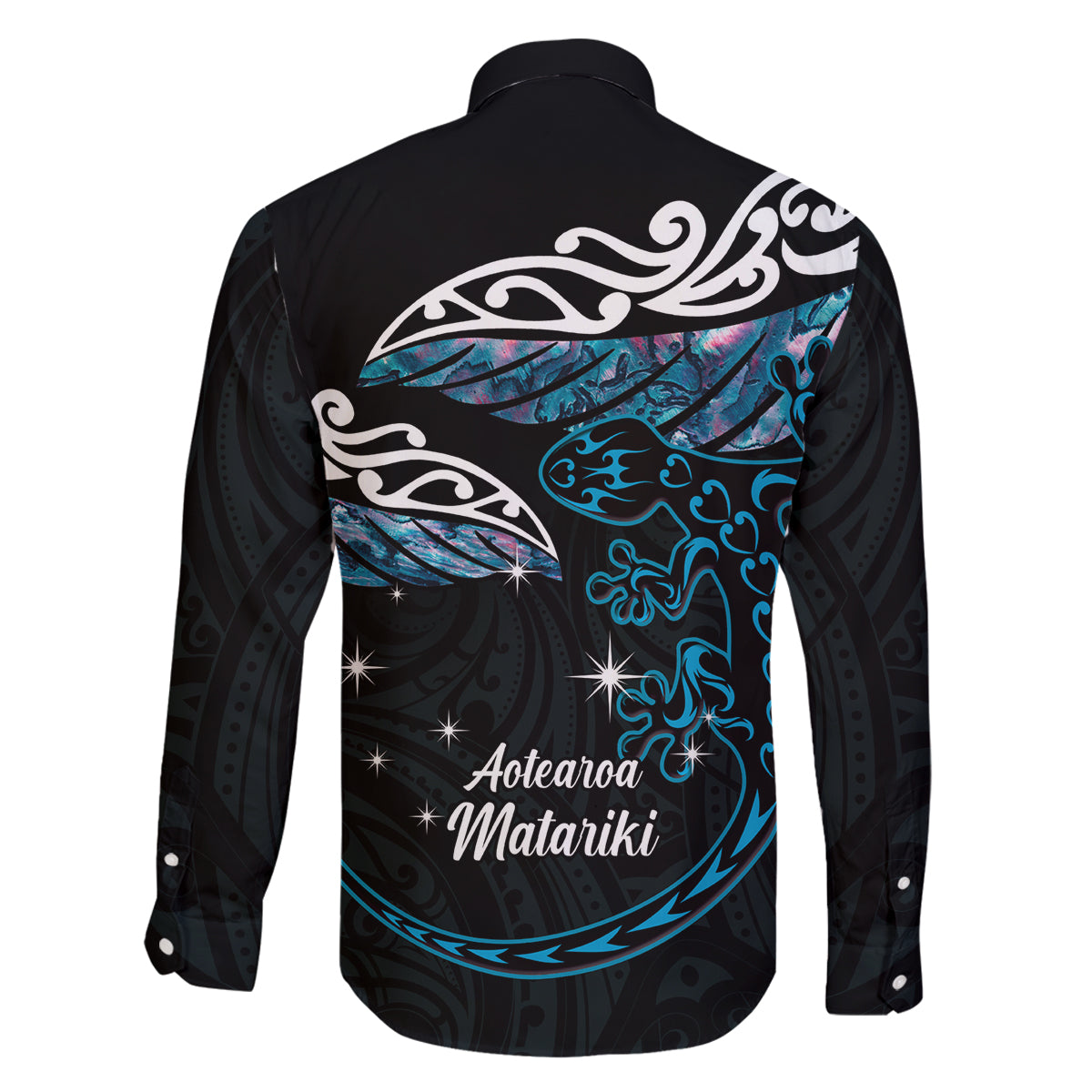 New Zealand Matariki Family Matching Off Shoulder Short Dress and Hawaiian Shirt Maori New Year Silver Fern And Lizard - Turquosie LT14 - Polynesian Pride