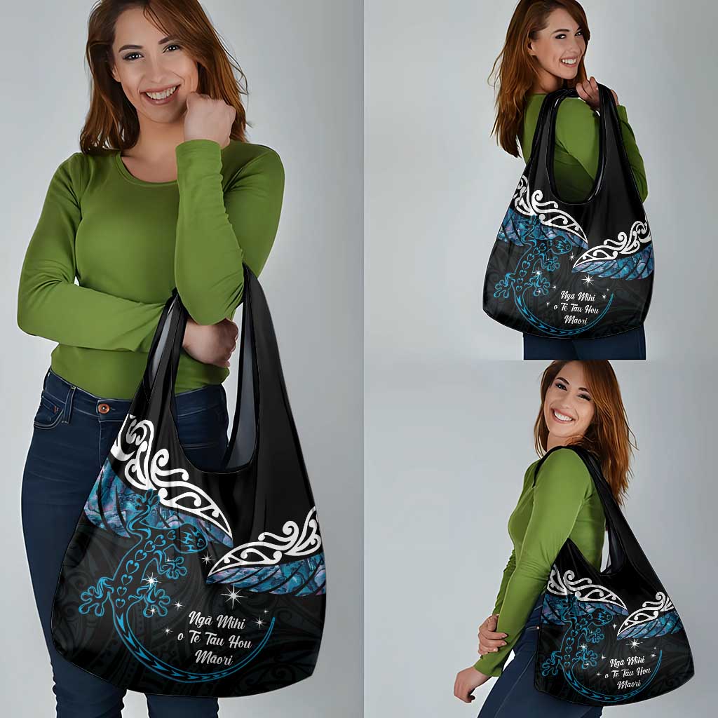 New Zealand Matariki Grocery Bag Maori New Year Silver Fern And Lizard - Turquosie LT14 - Polynesian Pride