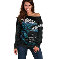 New Zealand Matariki Off Shoulder Sweater Maori New Year Silver Fern And Lizard - Turquosie LT14 Women Turquoise - Polynesian Pride