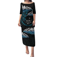 New Zealand Matariki Puletasi Maori New Year Silver Fern And Lizard - Turquosie LT14 Long Dress Turquoise - Polynesian Pride