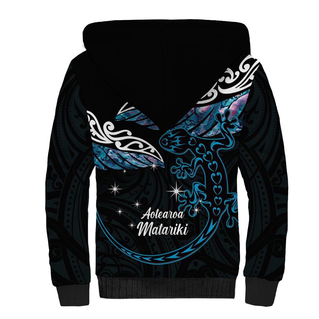 New Zealand Matariki Sherpa Hoodie Maori New Year Silver Fern And Lizard - Turquosie LT14 - Polynesian Pride