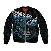 New Zealand Matariki Sleeve Zip Bomber Jacket Maori New Year Silver Fern And Lizard - Turquosie LT14 Unisex Turquoise - Polynesian Pride