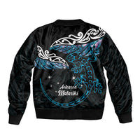 New Zealand Matariki Sleeve Zip Bomber Jacket Maori New Year Silver Fern And Lizard - Turquosie LT14 - Polynesian Pride