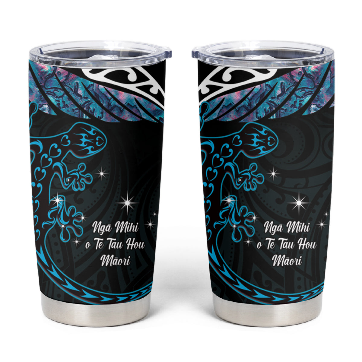 New Zealand Matariki Tumbler Cup Maori New Year Silver Fern And Lizard - Turquosie