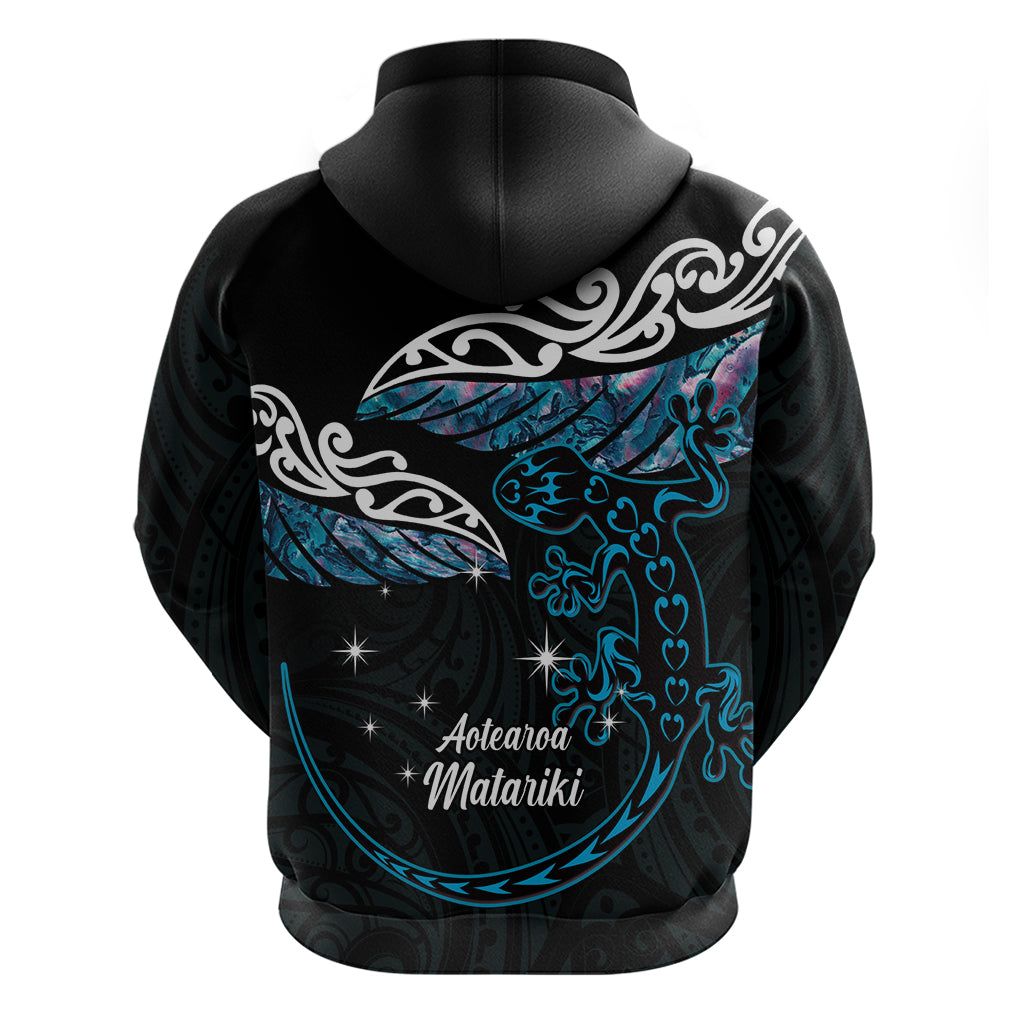 New Zealand Matariki Zip Hoodie Maori New Year Silver Fern And Lizard - Turquosie