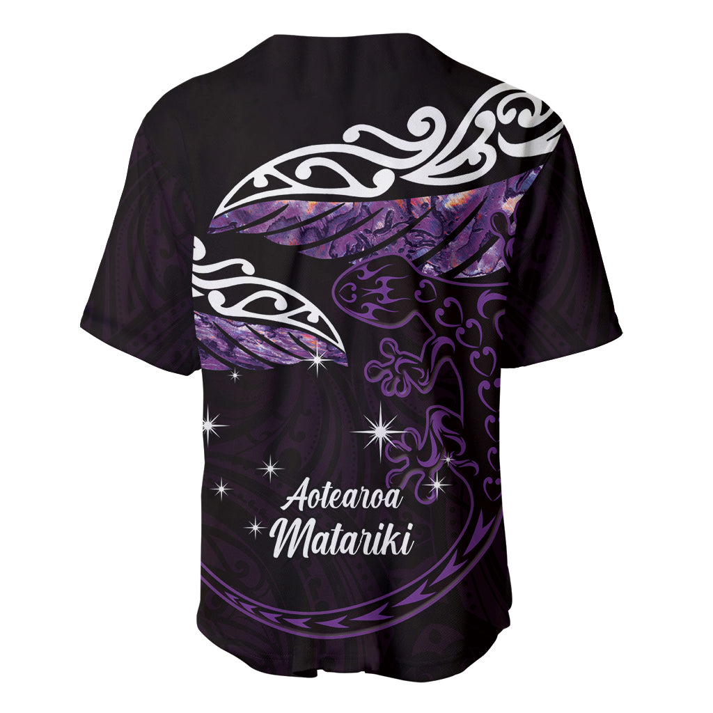 New Zealand Matariki Baseball Jersey Maori New Year Silver Fern And Lizard - Purple LT14 - Polynesian Pride