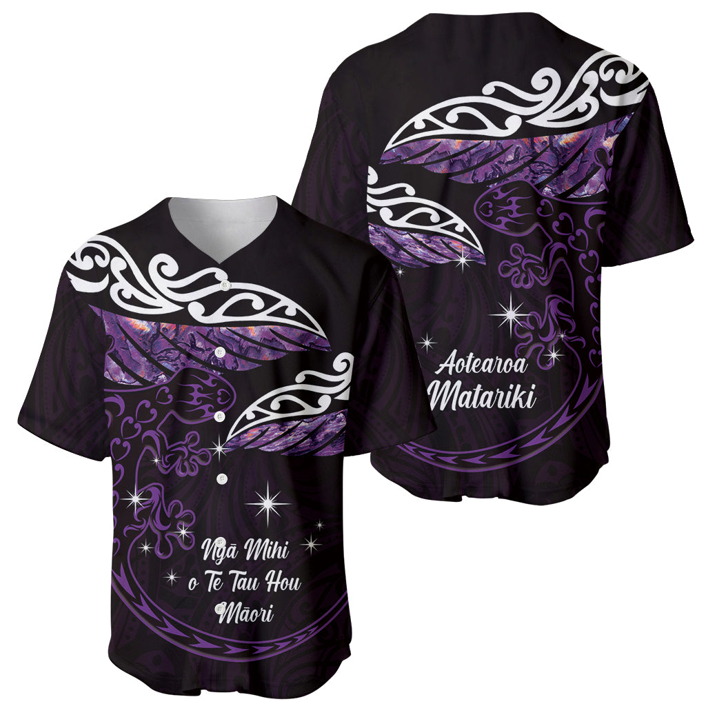 New Zealand Matariki Baseball Jersey Maori New Year Silver Fern And Lizard - Purple LT14 - Polynesian Pride