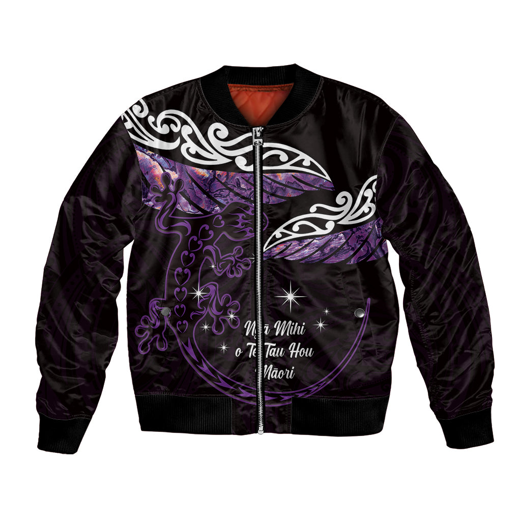 New Zealand Matariki Bomber Jacket Maori New Year Silver Fern And Lizard - Purple LT14 Unisex Purple - Polynesian Pride