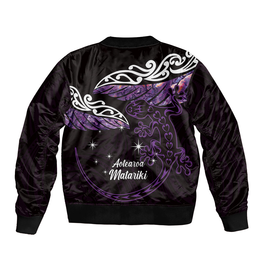 New Zealand Matariki Bomber Jacket Maori New Year Silver Fern And Lizard - Purple LT14 - Polynesian Pride