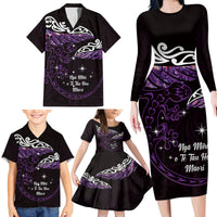 New Zealand Matariki Family Matching Long Sleeve Bodycon Dress and Hawaiian Shirt Maori New Year Silver Fern And Lizard - Purple LT14 - Polynesian Pride