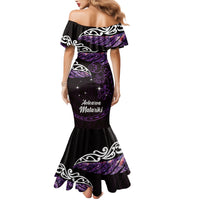 New Zealand Matariki Family Matching Mermaid Dress and Hawaiian Shirt Maori New Year Silver Fern And Lizard - Purple LT14 - Polynesian Pride