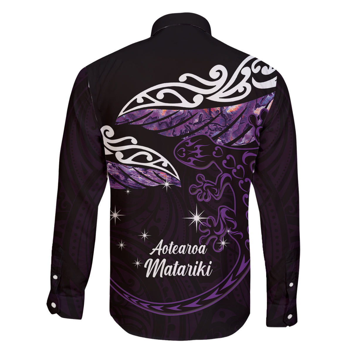 New Zealand Matariki Family Matching Off Shoulder Short Dress and Hawaiian Shirt Maori New Year Silver Fern And Lizard - Purple LT14 - Polynesian Pride