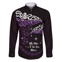 New Zealand Matariki Family Matching Puletasi and Hawaiian Shirt Maori New Year Silver Fern And Lizard - Purple LT14 Dad's Shirt - Long Sleeve Purple - Polynesian Pride