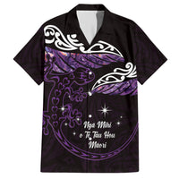 New Zealand Matariki Family Matching Short Sleeve Bodycon Dress and Hawaiian Shirt Maori New Year Silver Fern And Lizard - Purple LT14 Dad's Shirt - Short Sleeve Purple - Polynesian Pride