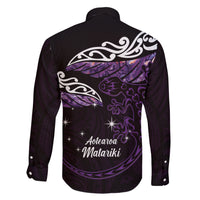 New Zealand Matariki Family Matching Short Sleeve Bodycon Dress and Hawaiian Shirt Maori New Year Silver Fern And Lizard - Purple LT14 - Polynesian Pride