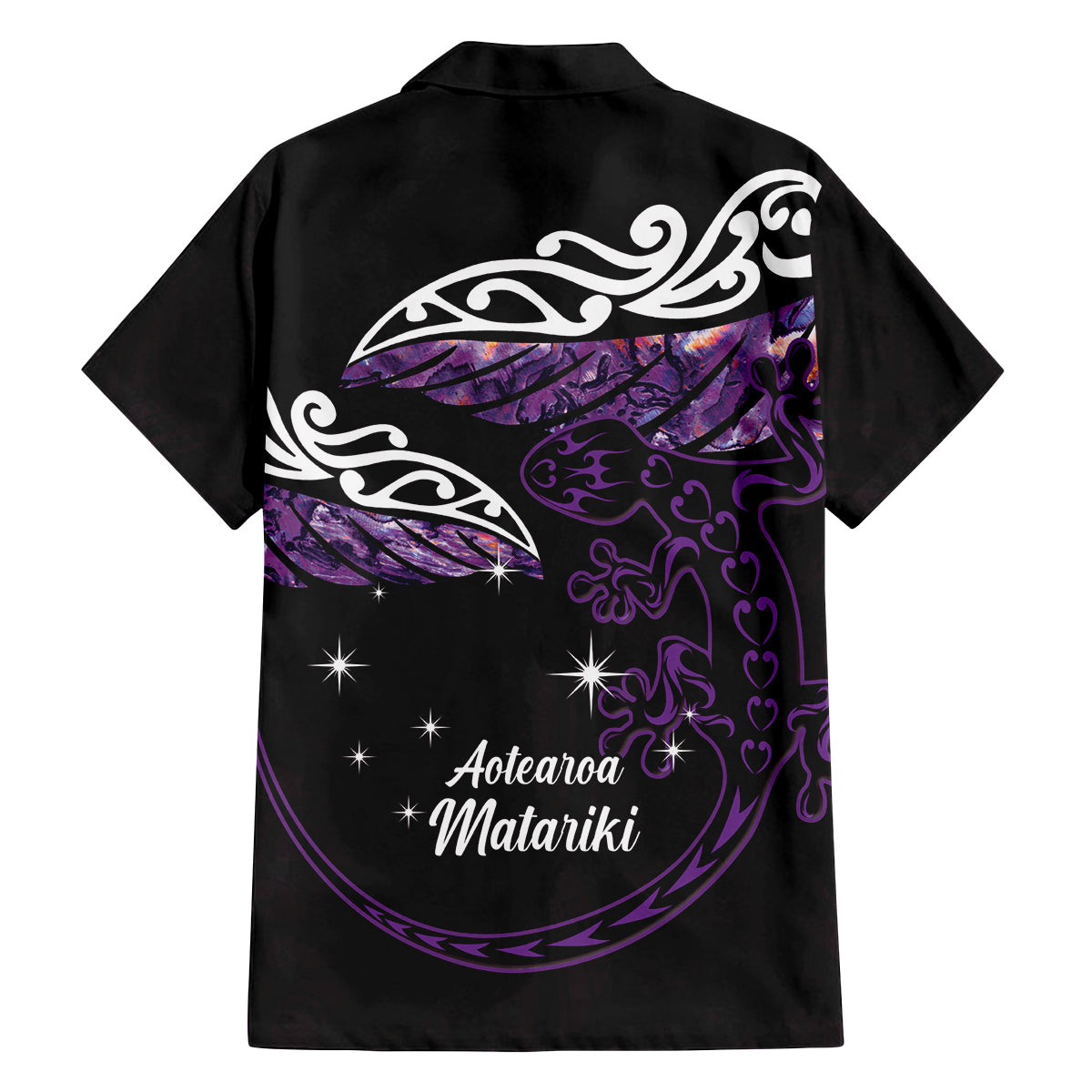 New Zealand Matariki Family Matching Summer Maxi Dress and Hawaiian Shirt Maori New Year Silver Fern And Lizard - Purple LT14 - Polynesian Pride