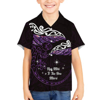 New Zealand Matariki Family Matching Summer Maxi Dress and Hawaiian Shirt Maori New Year Silver Fern And Lizard - Purple LT14 Son's Shirt Purple - Polynesian Pride