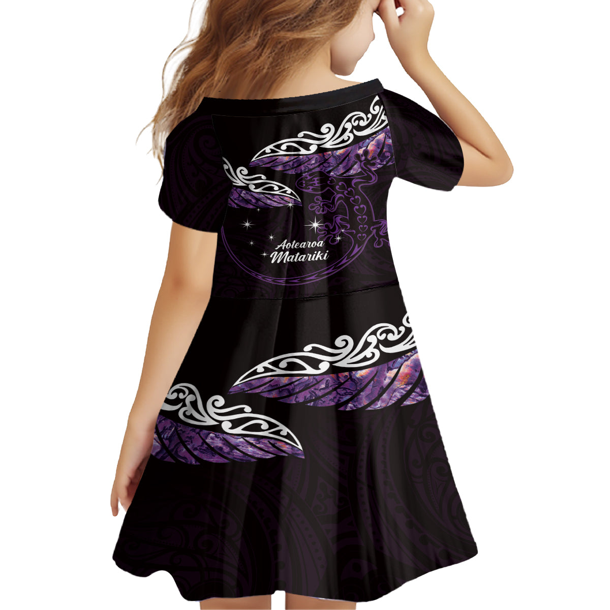 New Zealand Matariki Family Matching Tank Maxi Dress and Hawaiian Shirt Maori New Year Silver Fern And Lizard - Purple LT14 - Polynesian Pride