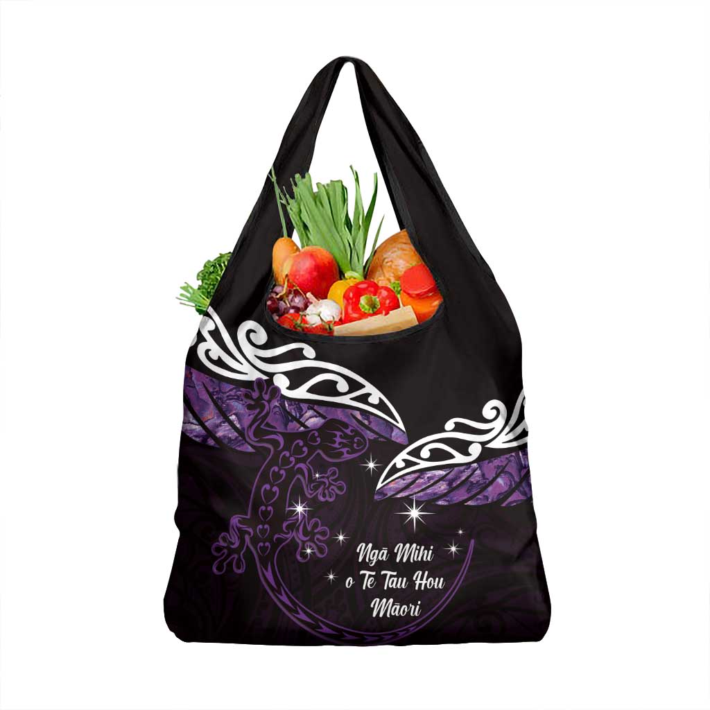 New Zealand Matariki Grocery Bag Maori New Year Silver Fern And Lizard - Purple LT14 1-pack One Size Purple - Polynesian Pride
