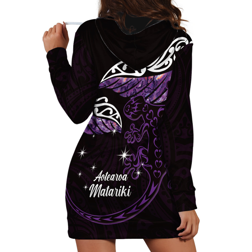 New Zealand Matariki Hoodie Dress Maori New Year Silver Fern And Lizard - Purple LT14 - Polynesian Pride