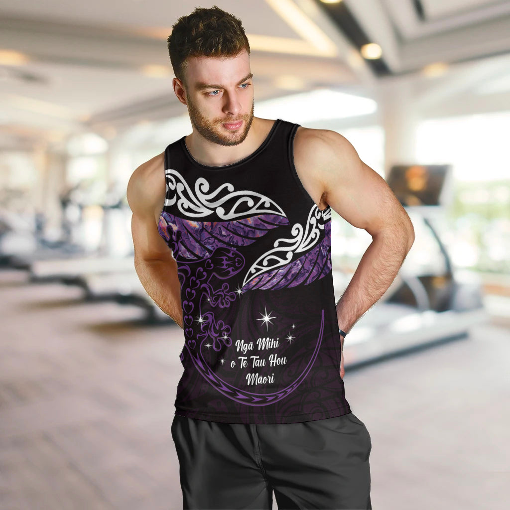 New Zealand Matariki Men Tank Top Maori New Year Silver Fern And Lizard - Purple LT14 Purple - Polynesian Pride