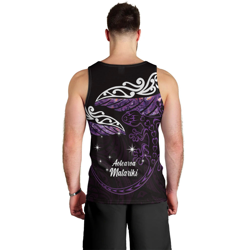 New Zealand Matariki Men Tank Top Maori New Year Silver Fern And Lizard - Purple LT14 - Polynesian Pride