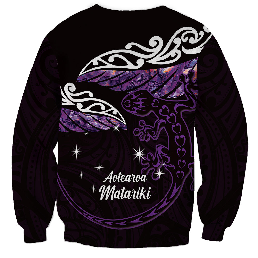 New Zealand Matariki Sweatshirt Maori New Year Silver Fern And Lizard - Purple LT14 - Polynesian Pride