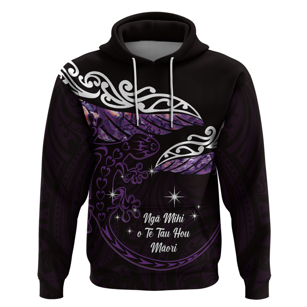 New Zealand Matariki Zip Hoodie Maori New Year Silver Fern And Lizard - Purple
