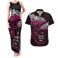 New Zealand Matariki Couples Matching Tank Maxi Dress and Hawaiian Shirt Maori New Year Silver Fern And Lizard - Pink LT14 Pink - Polynesian Pride