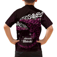 New Zealand Matariki Family Matching Long Sleeve Bodycon Dress and Hawaiian Shirt Maori New Year Silver Fern And Lizard - Pink LT14 - Polynesian Pride