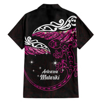 New Zealand Matariki Family Matching Long Sleeve Bodycon Dress and Hawaiian Shirt Maori New Year Silver Fern And Lizard - Pink LT14 - Polynesian Pride