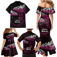New Zealand Matariki Family Matching Mermaid Dress and Hawaiian Shirt Maori New Year Silver Fern And Lizard - Pink LT14 - Polynesian Pride