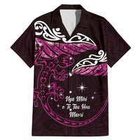 New Zealand Matariki Family Matching Mermaid Dress and Hawaiian Shirt Maori New Year Silver Fern And Lizard - Pink LT14 Dad's Shirt - Short Sleeve Pink - Polynesian Pride