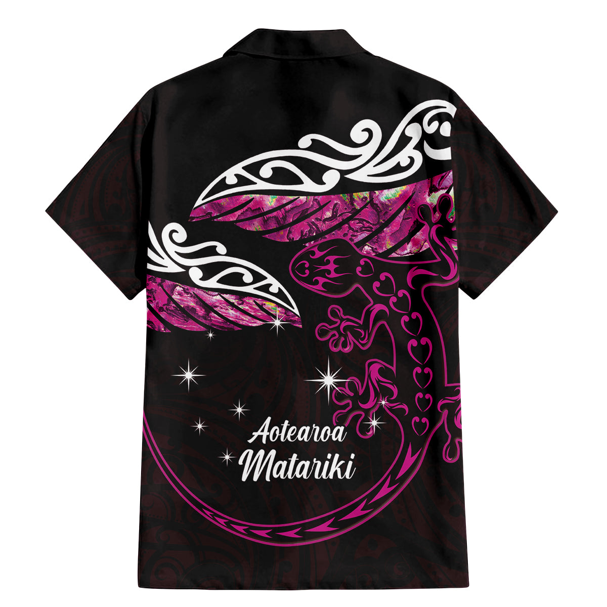 New Zealand Matariki Family Matching Mermaid Dress and Hawaiian Shirt Maori New Year Silver Fern And Lizard - Pink LT14 - Polynesian Pride