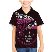New Zealand Matariki Family Matching Mermaid Dress and Hawaiian Shirt Maori New Year Silver Fern And Lizard - Pink LT14 Son's Shirt Pink - Polynesian Pride