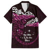 New Zealand Matariki Family Matching Off Shoulder Maxi Dress and Hawaiian Shirt Maori New Year Silver Fern And Lizard - Pink LT14 Dad's Shirt - Short Sleeve Pink - Polynesian Pride