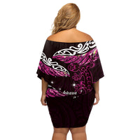 New Zealand Matariki Family Matching Off Shoulder Short Dress and Hawaiian Shirt Maori New Year Silver Fern And Lizard - Pink LT14 - Polynesian Pride